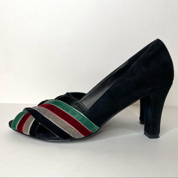Faryl Robin Suede Velvet Crossover Front Heel Open Toe 40s Retro Anthropologie 6 - Picture 6 of 15